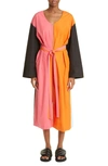Partow Andy Colorblock Long Sleeve Belted Midi Dress In Pink Multi
