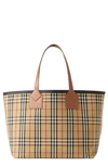 BURBERRY LARGE LONDON CHECK COTTON CANVAS TOTE