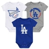 OUTERSTUFF INFANT ROYAL/WHITE/HEATHER GRAY LOS ANGELES DODGERS BIGGEST LITTLE FAN 3-PACK BODYSUIT SET