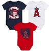 Outerstuff Newborn And Infant Boys And Girls Navy, Red, White Los Angeles Angels Minor League Player Three-pack In Navy