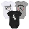 OUTERSTUFF INFANT BLACK/WHITE/HEATHER GRAY CHICAGO WHITE SOX BIGGEST LITTLE FAN 3-PACK BODYSUIT SET