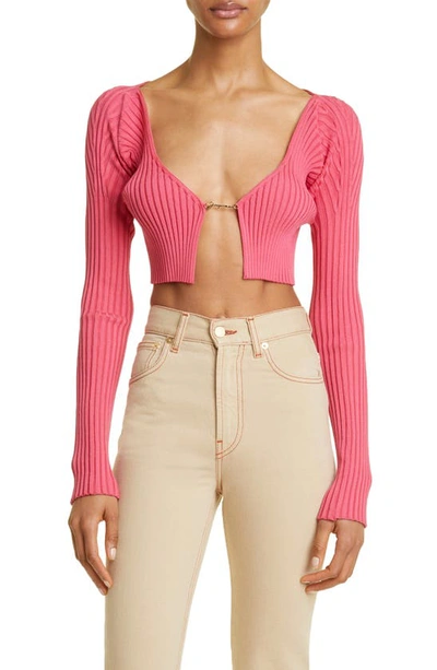 Jacquemus La Maille Pralu Cropped Cardigan In Fuchsia