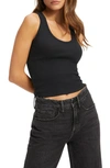 Good American Fitted Scoop Neck Stretch Organic Cotton Tank In Black001
