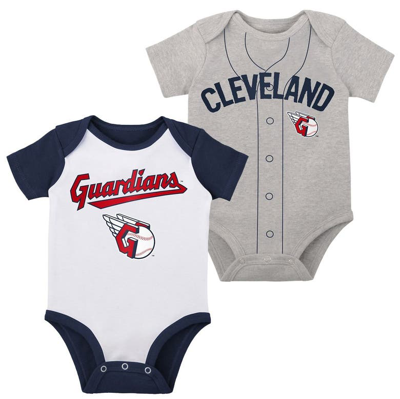 Outerstuff Babies' Newborn And Infant Boys And Girls White, Heather Gray Cleveland Guardians Little Slugger Two-pack Bo In White,heather Gray