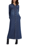 WASH LAB DENIM LONG SLEEVE DENIM MAXI SHIRTDRESS