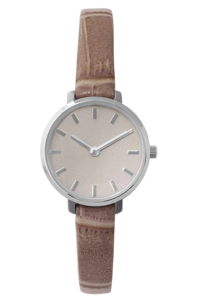 Breda Beverly Croc Embossed Leather Strap Watch, 25mm In Silver/ Taupe
