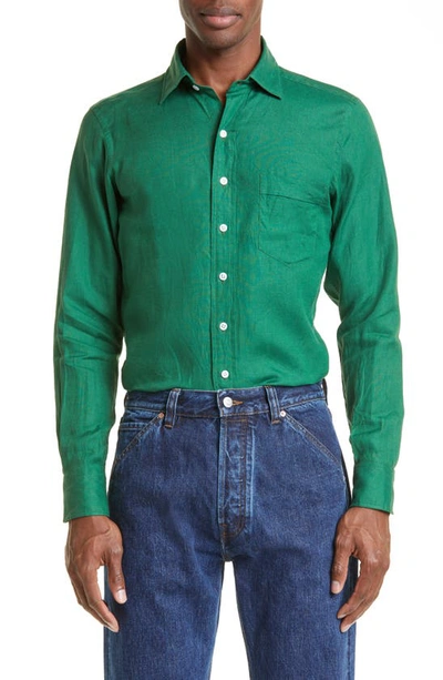 Drake's Spread-collar Linen Shirt In Green