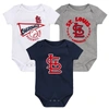 Outerstuff Infant Navy/white/heather Gray St. Louis Cardinals Biggest Little Fan 3-pack Bodysuit Set In Navy