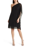 Kobi Halperin Sabrina Chiffon One Shoulder Cocktail Dress In Black In Black