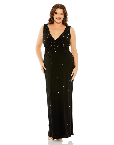 Mac Duggal Rhinestone Embellished Open Back Jersey Gown (plus) - Final Sale In Black