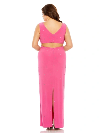 Mac Duggal Rhinestone Embellished Open Back Jersey Gown (plus) - Final Sale In Hot Pink