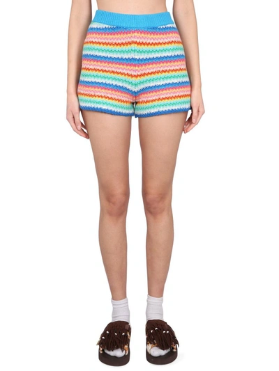 Alanui Over The Rainbow Striped Crocheted Cotton Shorts In Multicolor