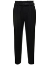 BRUNELLO CUCINELLI BLACK CROPPED PULL-UP PANTS WITH BELT IN RAYON BLEND WOMAN