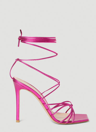 Gianvito Rossi Sylvie 金属感皮质高跟凉鞋 In Pink