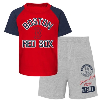 OUTERSTUFF INFANT RED/HEATHER GRAY BOSTON RED SOX GROUND OUT BALLER RAGLAN T-SHIRT AND SHORTS SET