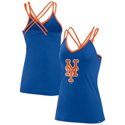 Fanatics Branded Royal New York Mets Barrel It Up Cross Back V-neck Tank Top In Royal,orange