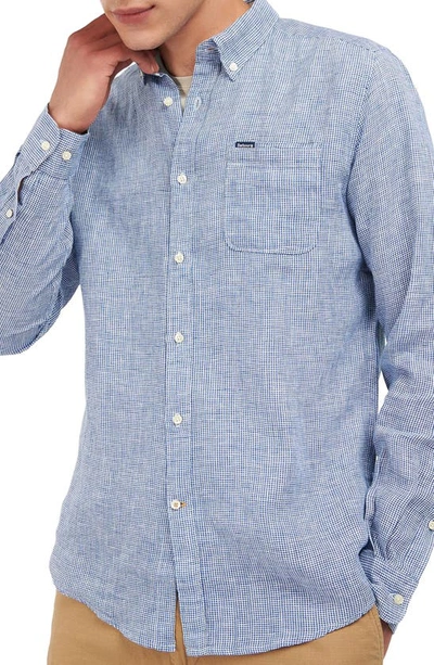 Barbour Linton Tailored Fit Check Linen Button-down Shirt In Blue