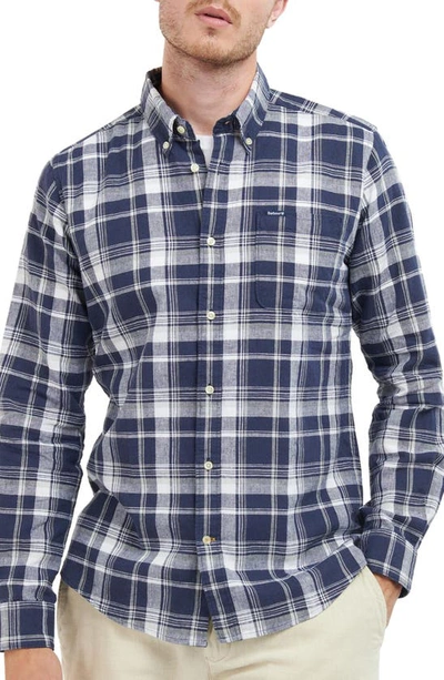 Barbour Ezra Tailored Fit Plaid Linen & Cotton Button-down Shirt In Ny91navy