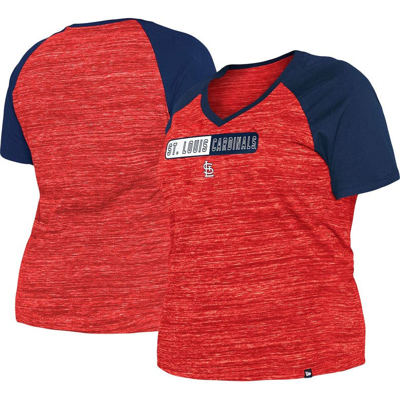 New Era Red St. Louis Cardinals Plus Size Space Dye Raglan V-neck T-shirt