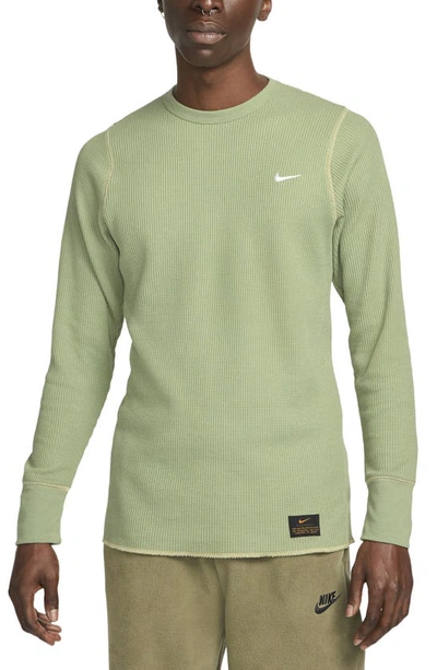 Nike Heavyweight Waffle Knit Top In Oil Green/team Gold/white