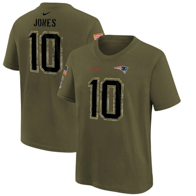 NIKE YOUTH NIKE MAC JONES OLIVE NEW ENGLAND PATRIOTS 2022 SALUTE TO SERVICE NAME & NUMBER T-SHIRT