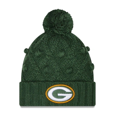 NEW ERA GIRLS YOUTH NEW ERA GREEN GREEN BAY PACKERS TOASTY CUFFED KNIT HAT WITH POM