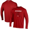 UNDER ARMOUR YOUTH UNDER ARMOUR  RED WISCONSIN BADGERS 2023 ON COURT BENCH UNITY LONG SLEEVE T-SHIRT