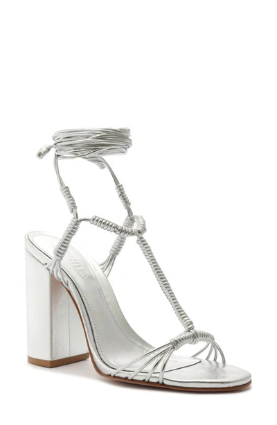 Schutz Amunet Block Metallic Leather Sandal In Silver