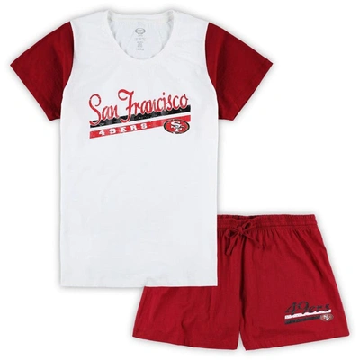 Concepts Sport Women's  White, Scarlet San Francisco 49ers Plus Size Downfield T-shirt And Shorts Sle In White,scarlet