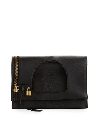Tom Ford Alix Leather Padlock & Zip Shoulder Bag, Black