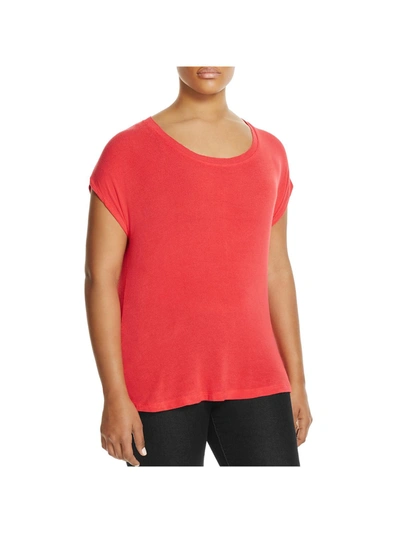 Bobeau Plus Meagan Womens Scoop Neck Rounded Hem Pullover Top In Pink