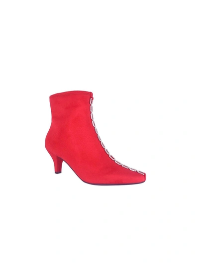 Impo Naja Chain Womens Faux Suede Pointed Toe Ankle Boots In Red