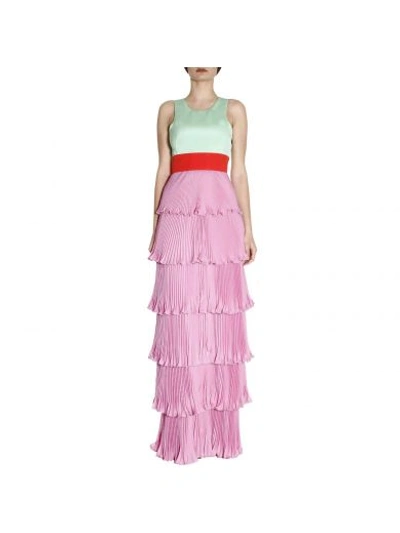 Fausto Puglisi Ruffled Pleated Crepe & Cady Gown In Pink