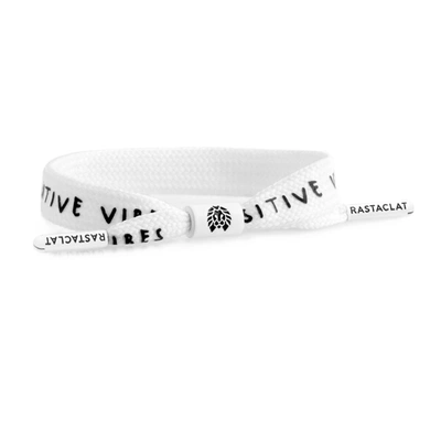 Rastaclat Original Hand Assembled White Positive Vibes Adjustable Single Lace Bracelet In Silver