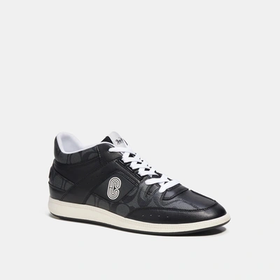 Coach Outlet Mid Top Sneaker In Signature Canvas In Black