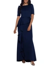 Xscape Side Ruched Ruffle Details Scuba Crepe Gown In Blue
