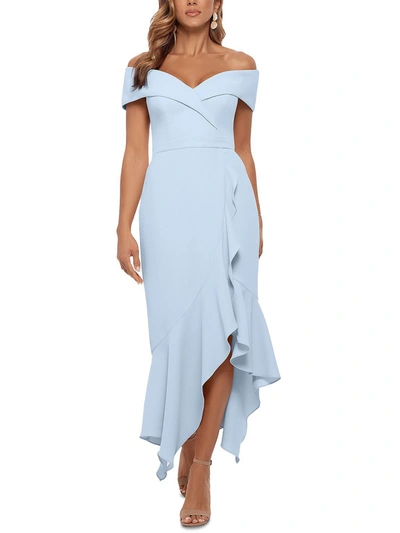 Xscape Womens Ruffled Off The Shoulder Fit & Flare Dress In Blue