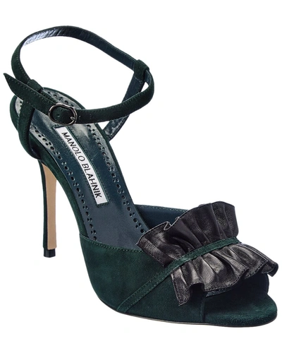 Manolo Blahnik Khedni 105 Suede Sandal In Green