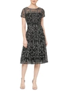 SLNY WOMENS EMBROIDERED CALF MIDI DRESS