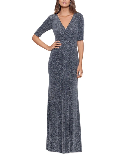 Betsy & Adam Womens Gathered Long Evening Dress In Multi