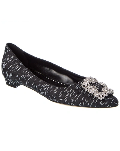 Manolo Blahnik Hangisi Patterned-jacquard Flat Pumps In Black