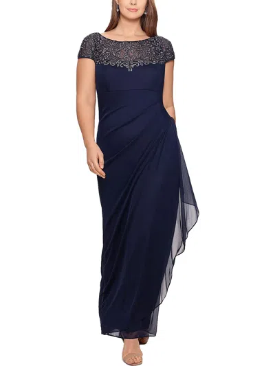 Xscape Plus Womens Embellished Embroidered Evening Dress In Blue