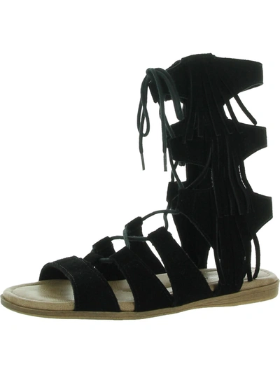 Minnetonka Milos Womens Faux Leather Open Toe Gladiator Sandals In Black