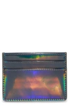 Vince Camuto Lanze Leather Card Case In Holographic Silver Leather
