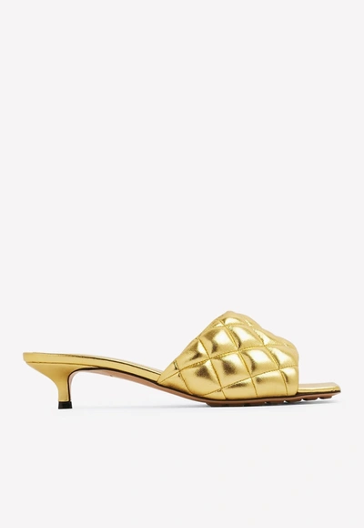 Bottega Veneta 45 Padded Mules In Metallic Leather In Gold