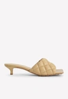 Bottega Veneta 45mm Padded Metallic Leather Sandals In Cane Sugar