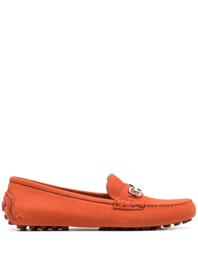 Ferragamo Gancini Leather Loafers In Orange