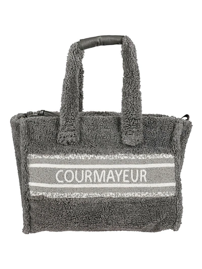 De Siena Courmayeur Eco Fur Shopping Bag In Grey