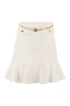 Elisabetta Franchi Short Skirt With Chain And Flounce In Ivory