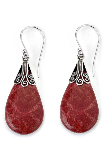 Samuel B. Silver Coral Drop Earrings In Red